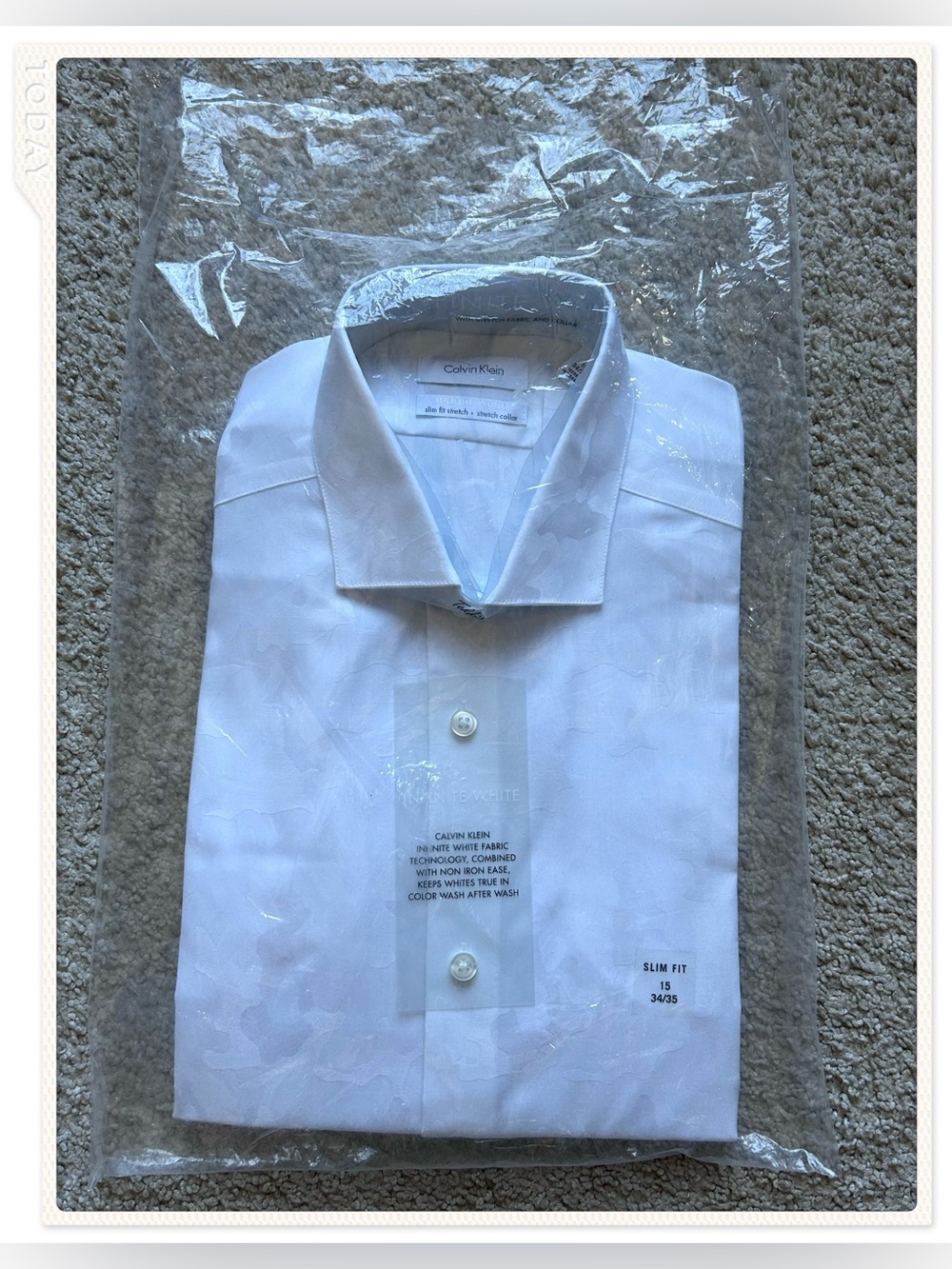 Calvin Klein Men’s Camo Non-Iron Button Up Dress Shirt Slim Fit White Sz 15 34/3